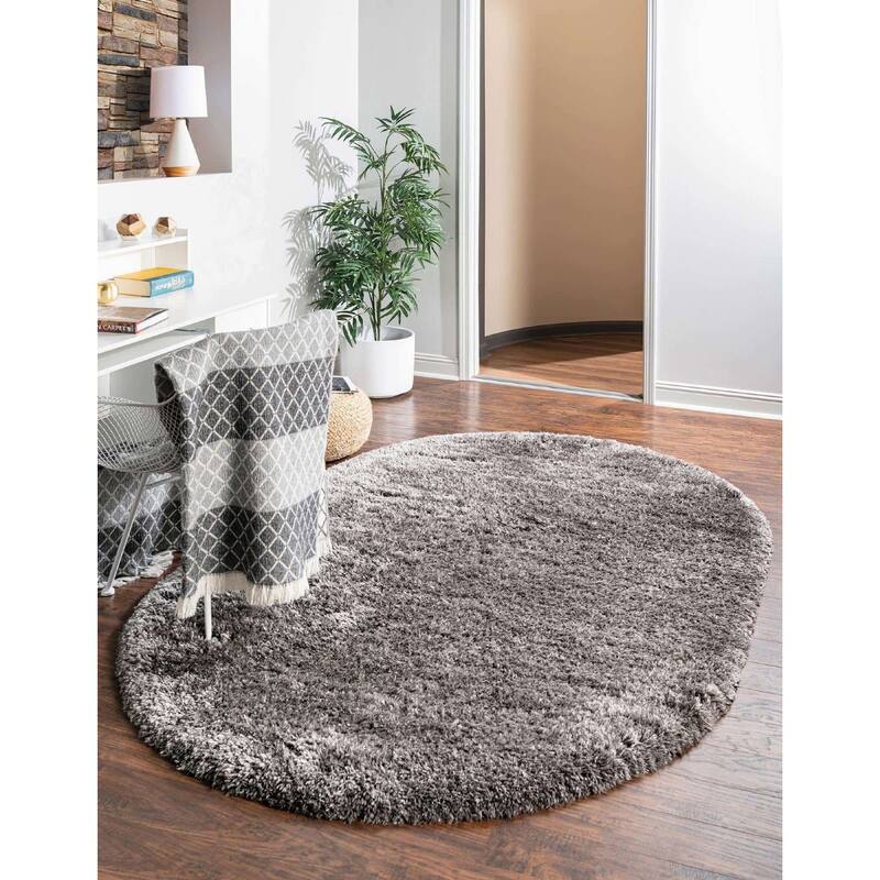 Shag Pling Collection Area Rug - 5'3"x8' Oval - Slate