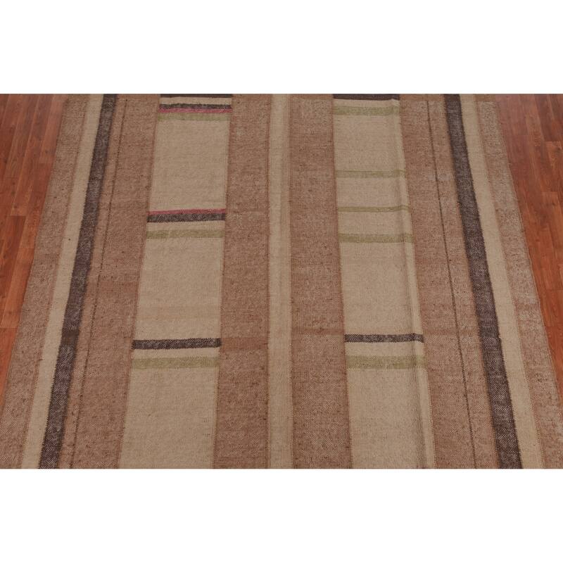 Hand Woven Oriental 100% Jute Carpet Southwestern Modern Brown Kilim Area Rug - 9' 10'' X 8' 4''