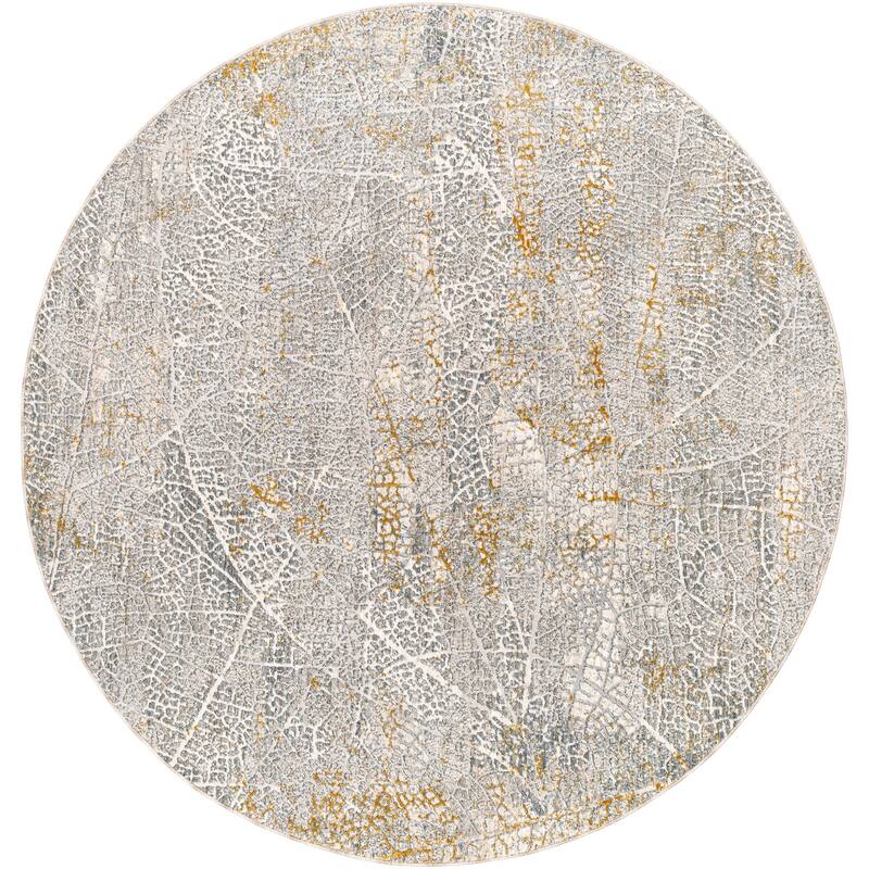 Livabliss Transitional Dresden Abstract Area Rug - 6'7" x 6'7" Round - Grey/Beige