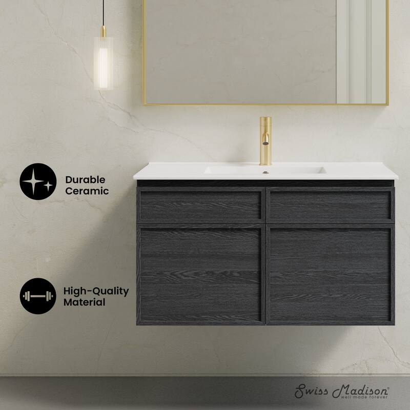 St. Tropez 36" Wall-Mounted Bathroom Vanity In Black Oak With Sink Top - 36