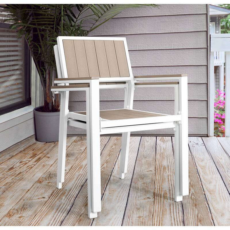 Patio 2-Piece Dining Chairs, Outdoor Faux Wood Chairs Stackable Design