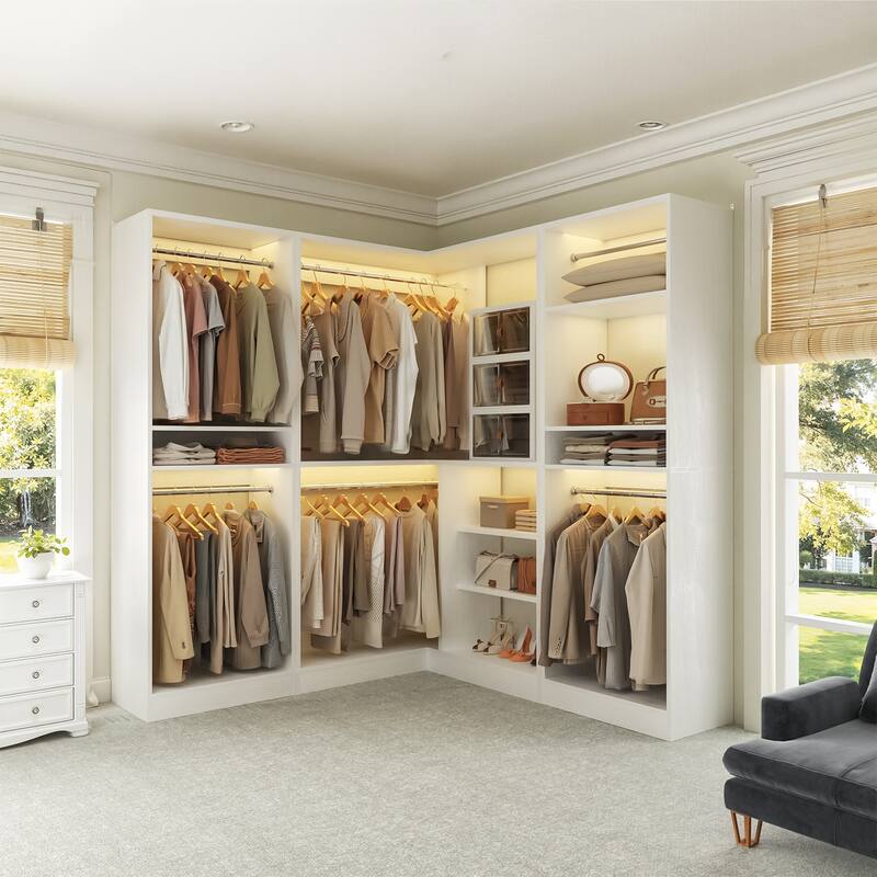 Cimly Set of 3 Freestanding Closet System with Hanging Rods, Corner Closet Organizer with Adjustable Storage Shelves