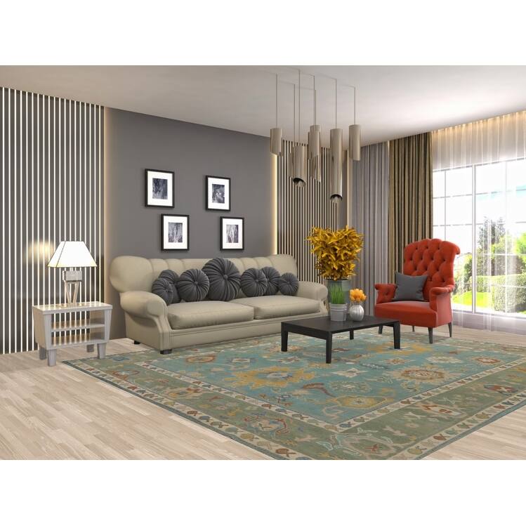 Hand Knotted Oriental 100% Wool Carpet Transitional All-Over Navy Blue & Blues Oushak Area Rug - 10' 0'' X 8' 4''