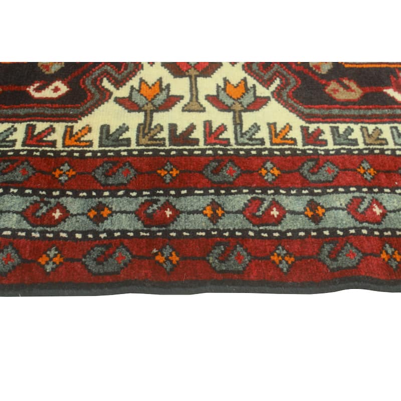 Fine Vintage Distressed Brent Red/Charcoal Runner - 3'8" x 9'10"