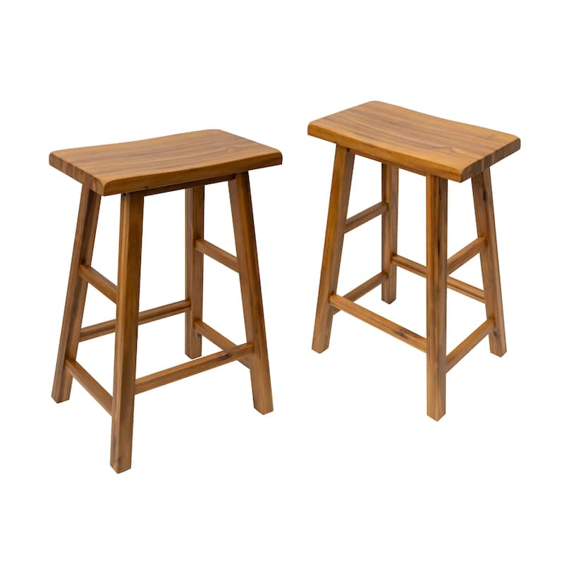 Azalea Park Set of 2 Counter Height All Wood Saddle Stools - 16.5 W x 12.6 D x 24 H"
