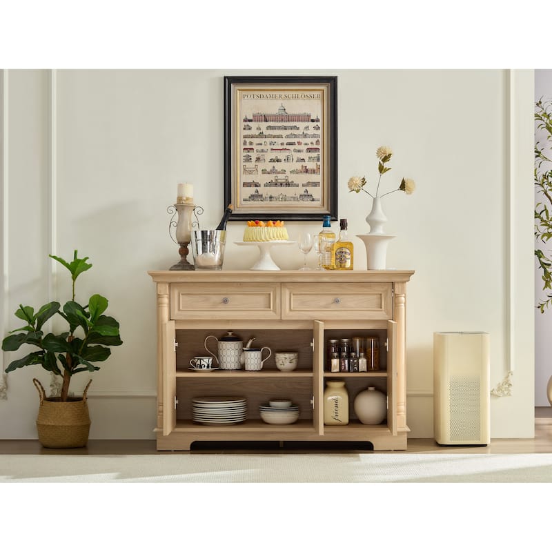 Farmhouse Wall Kitchen Storage Cabinet with 2 Drawers and Doors - Beige