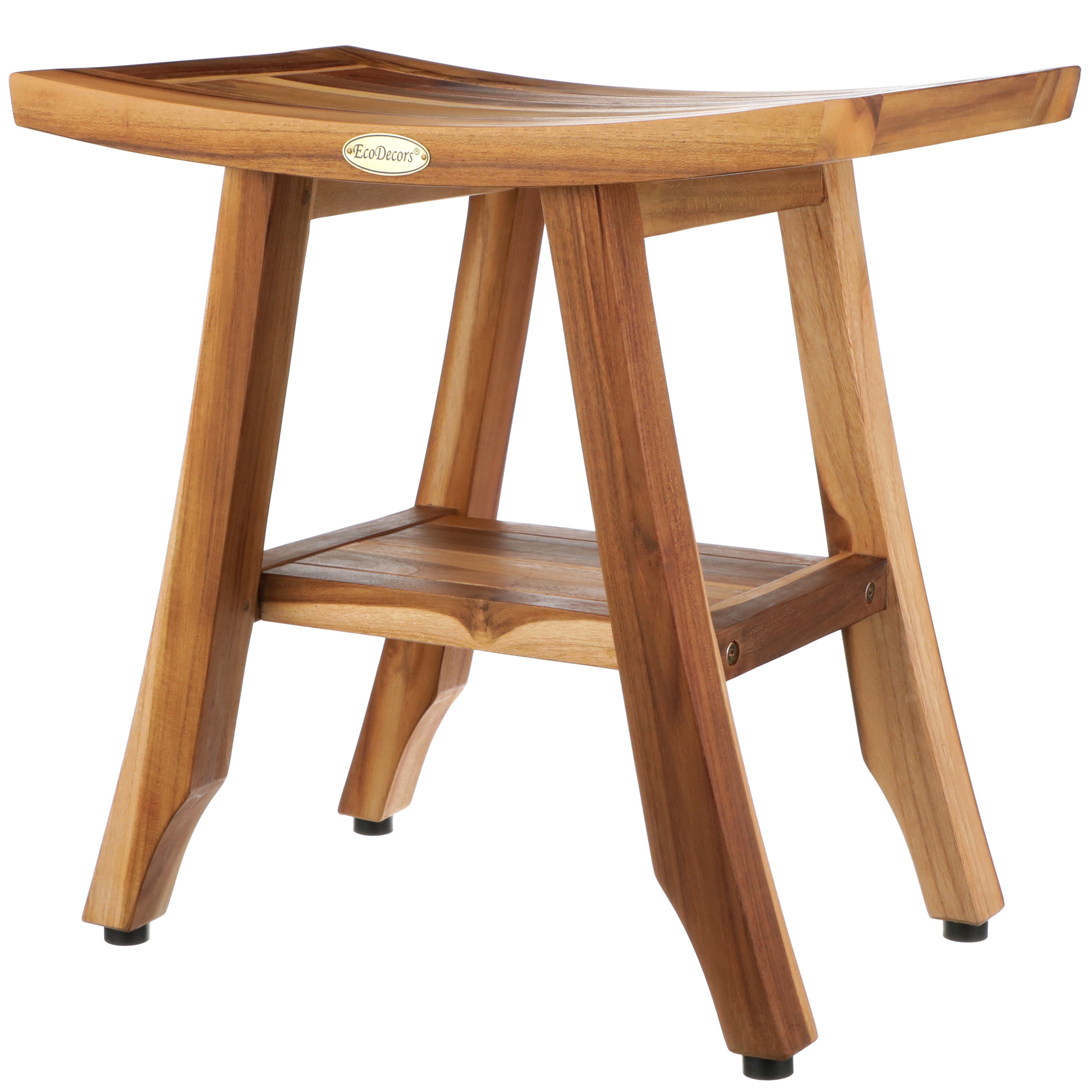 EcoDecors Satori EarthyTeak 18" Teak Wood Shower Bench with Shelf