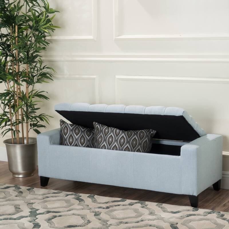 Modern Button-tufted Storage Ottoman Bench-Sky Blue