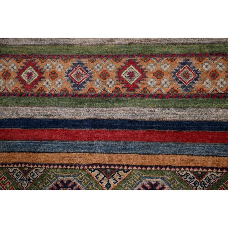 Striped Kazak Oriental Runner Rug Hand-Knotted Wool Carpet - 2'8" x 9'5"