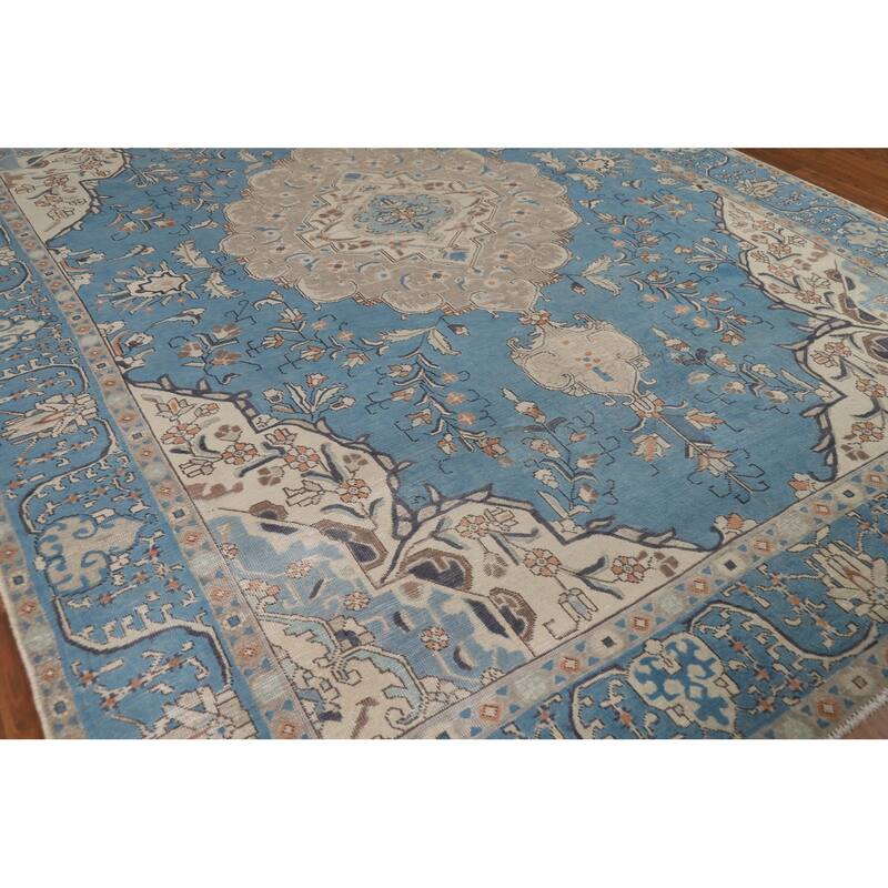 Blue Tabriz Persian Area Rug Handmade Wool Carpet - 9'4" x 12'10"