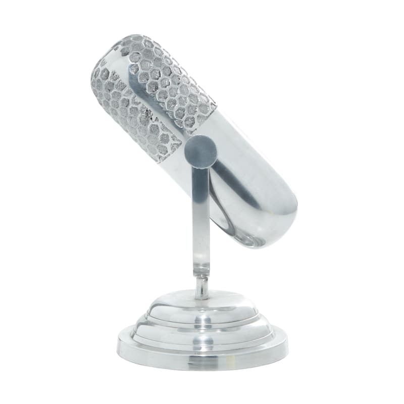 Aluminum Metal Microphone Decorative Sculpture - Silver - Roche River Decor
