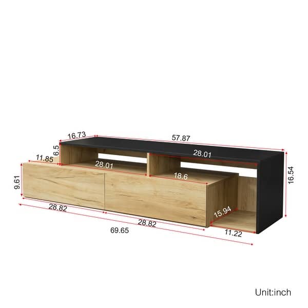 Nestfair Black/Oak Wood TV Stand with 2 Drawers Bed Bath