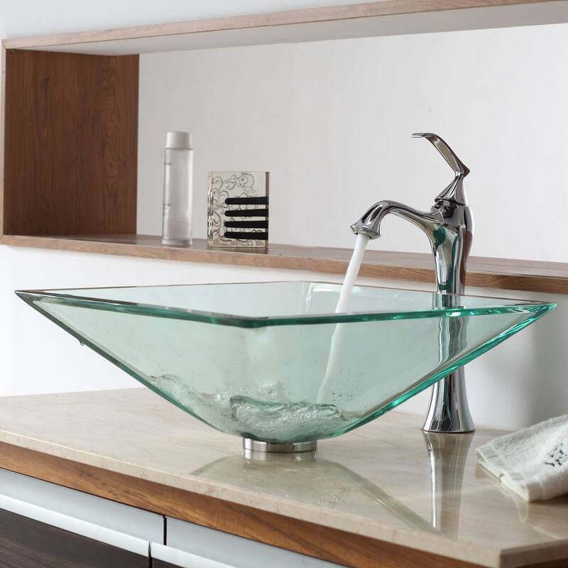 Kraus 16-1/2" Aquamarine Glass Vessel Bathroom Sink - Includes Pop-Up