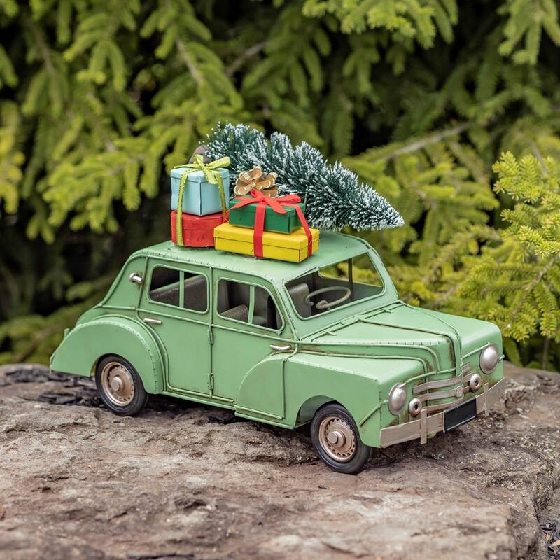 Vintage Style Vehicles with Christmas Trees and Gifts - Iron - Mint Green