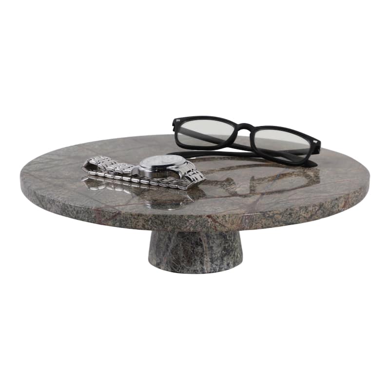 Stone Tray Plate Pedestal Base Modern for Home Office - 3" Green - 12" x 12" x 3.5"