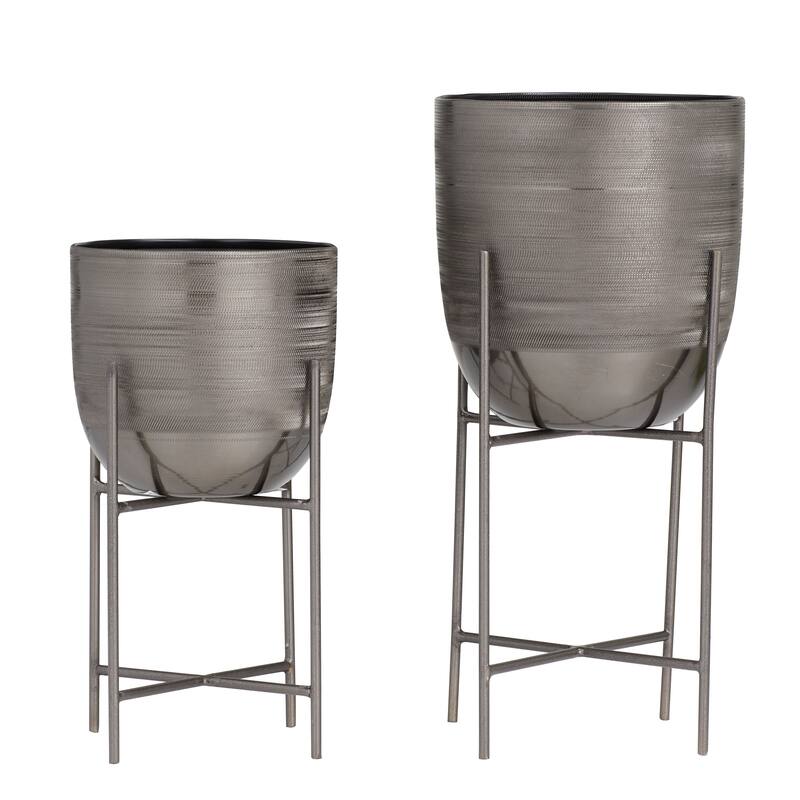 Silver, Gold or Gray Metal Modern Planter with Removable Stand (Set of 2) - S/2 6", 5"W