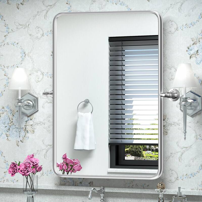 Rectangle Bathroom Tilting Vanity Wall Pivot Mirror, with Rounded Corner Design