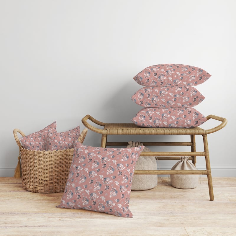 Rose Dreams Faux Suede Reversible Throw Pillow Pink and Blue
