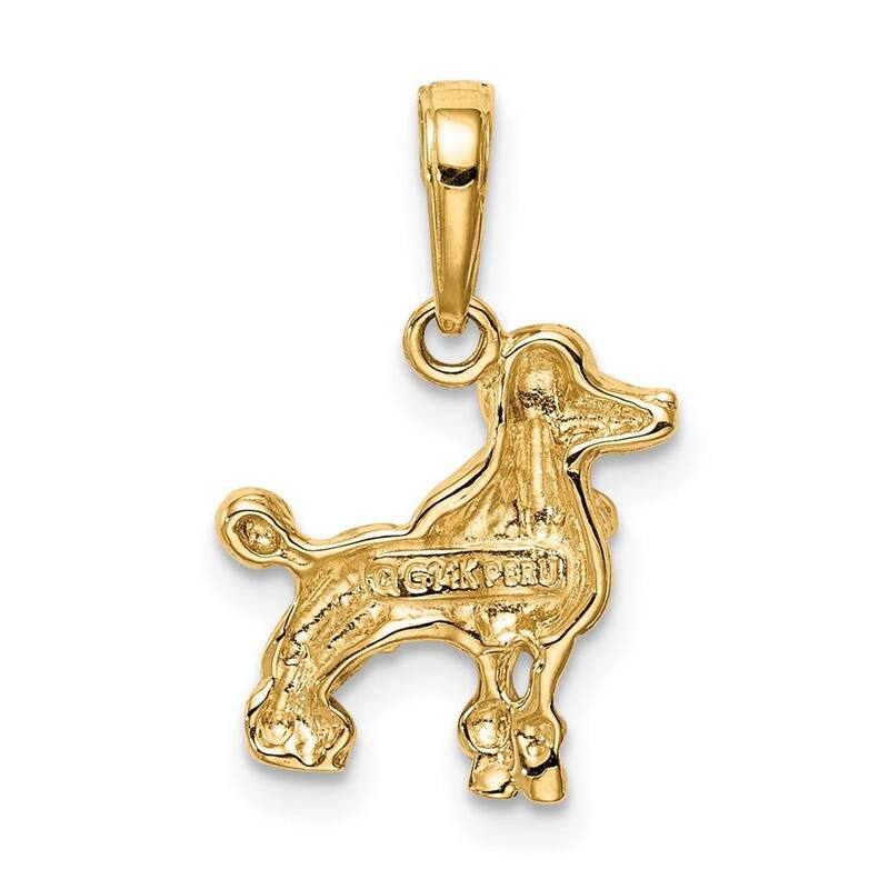 Curata 14k Yellow Gold 18" Textured Polished Poodle Dog Necklace- 18.5x12.9mm