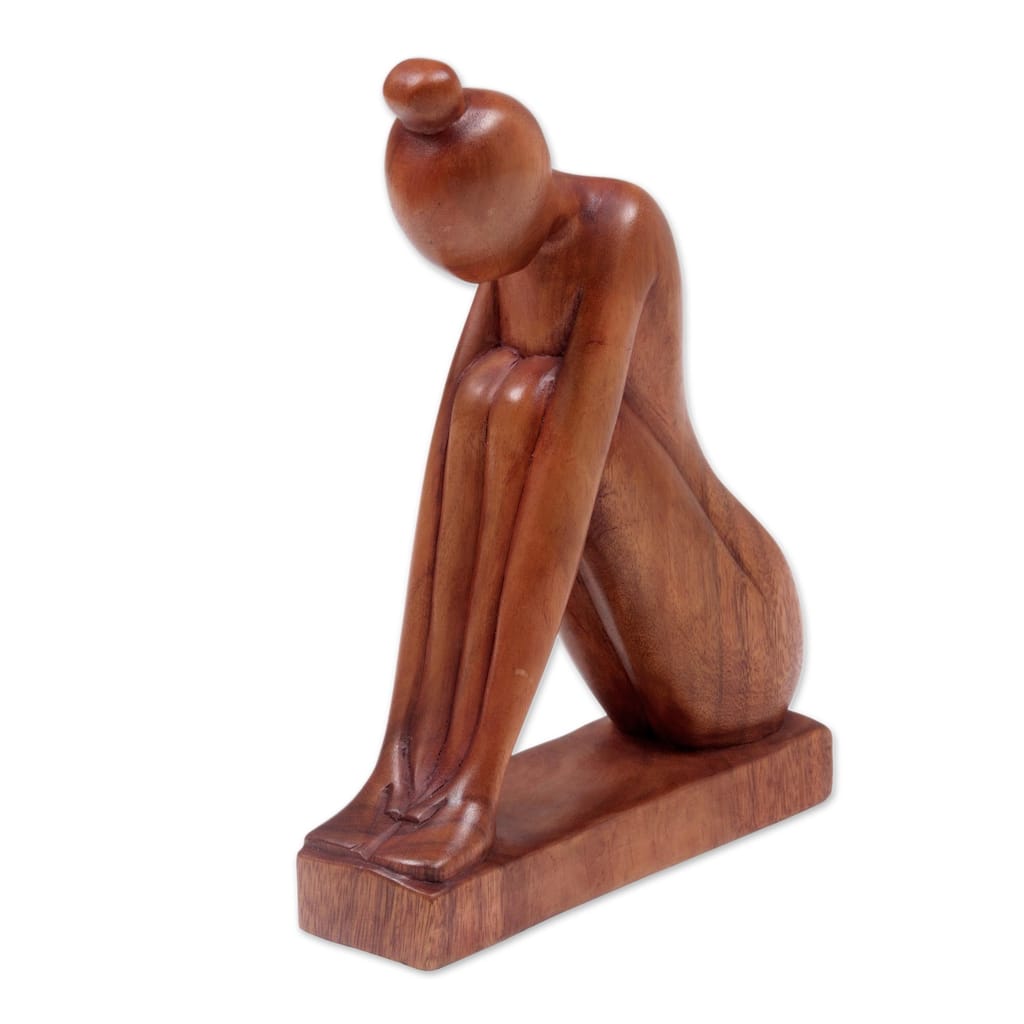 Handmade Shy Girl Wood sculpture (Indonesia) - 36 x 28 x 10
