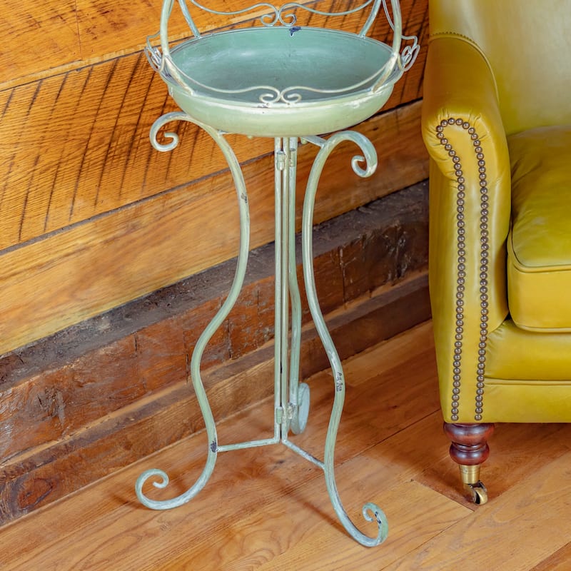 45 Inch Tall Standing Green Iron Birdbath with Ceramic Sailor Ball - 14.57x14.57x44.88