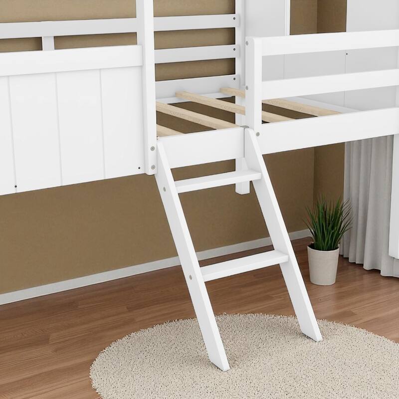 Twin Size House Bed with Roof and Side Windows, Low Loft Wooden Frame for Kids, No Box Spring Needed