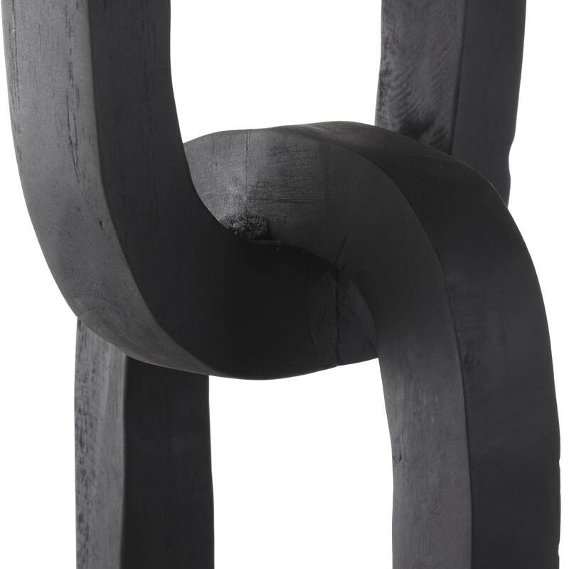 Black Teak Wood Tall 3 Link Chain Decorative Sculpture with Stand