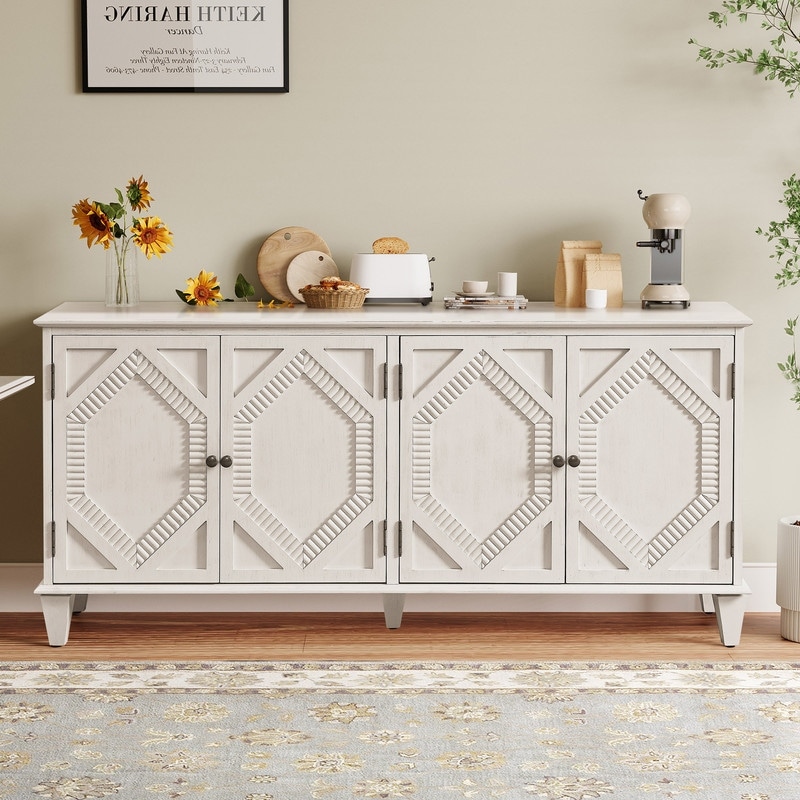 Mid Century Modern Sideboard Buffet Cabinet with Solid Wood Legs for Storage and Display