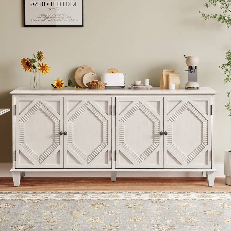 Mid Century Modern Sideboard Buffet Cabinet with Solid Wood Legs for Storage and Display