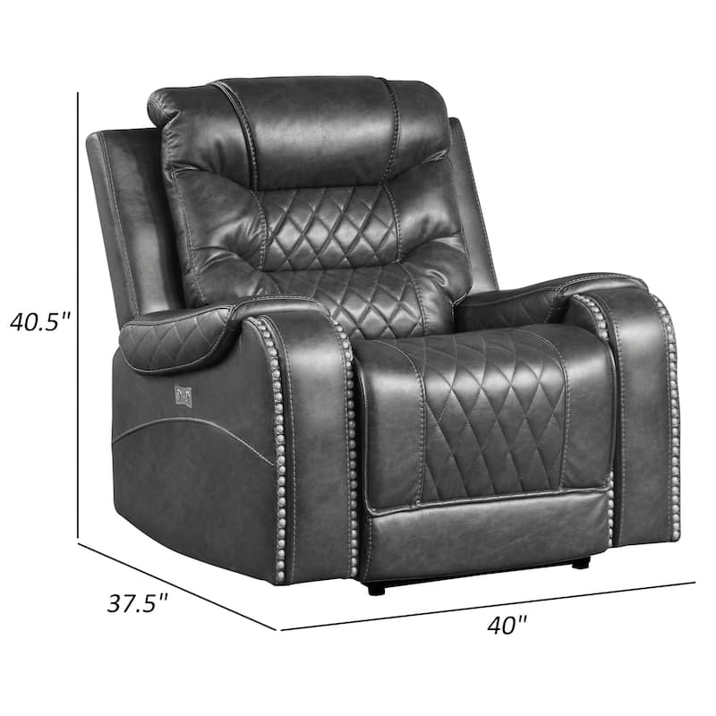 Paul 38 Inch Power Swivel Glider Recliner Chair, USB, Gray Faux Leather