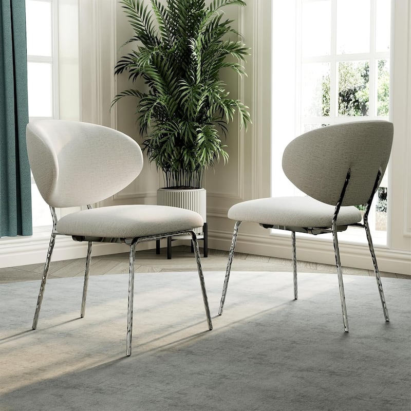White Velvet Dining Chairs with Hammered Finish Metal Legs