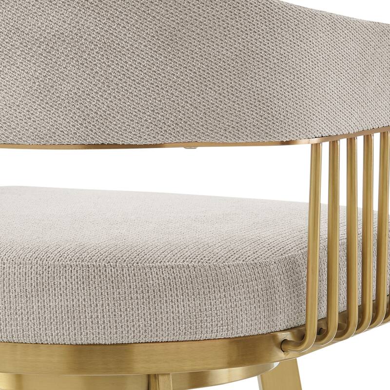 Luci Swivel Barstool Chair, Gold Stainless Steel Legs, Taupe Polyester