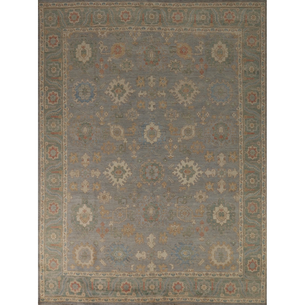 Hand Knotted Oriental 100% Wool Carpet Transitional All-Over Greys & Charcoal Oushak Area Rug - 9' 11'' X 8' 0''