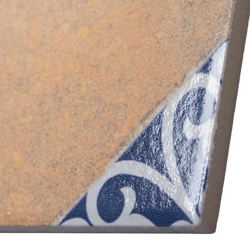 Merola Tile Degas Teja with Blue Deco 8-7/8" x 8-7/8" Porcelain Floor and Wall Tile