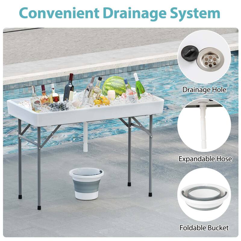 4 FT Portable Ice Table Folding Ice Cooler Table w/ Drain & Sink