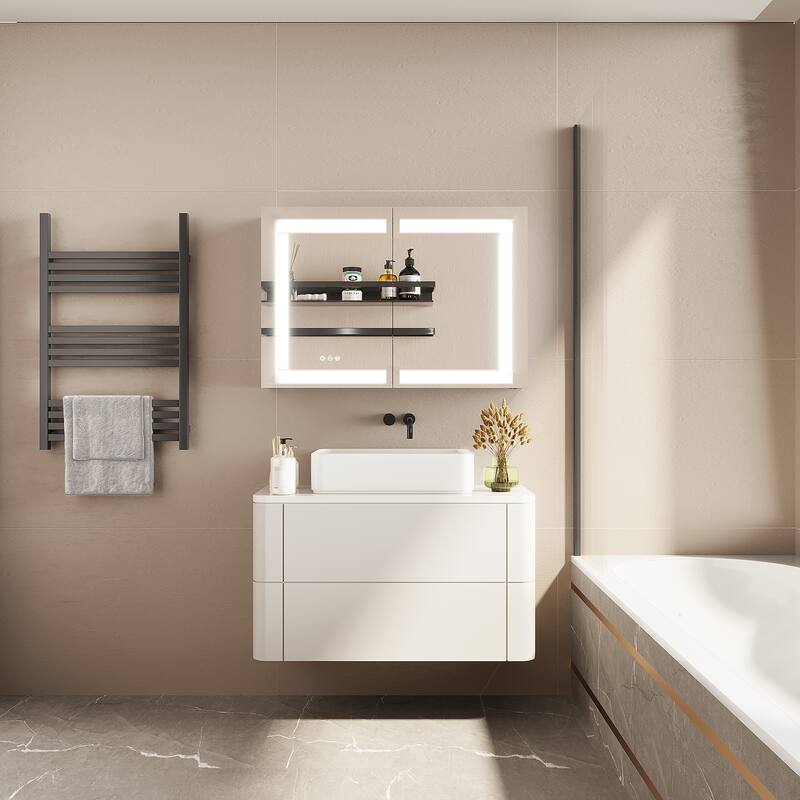 36 in. W x 24 in. H Rectangular Aluminum Frameless LED Lighted and Defogger Medicine Cabinet with Mirror