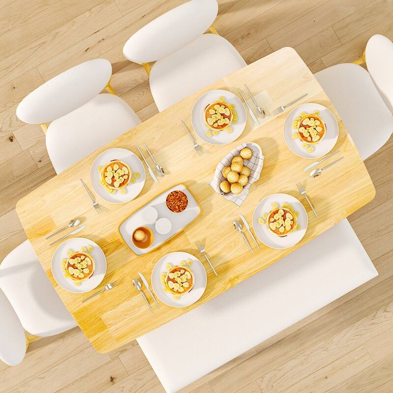 47''Dining Table Set For 6, Solid Wood Kitchen Table With Bench And 4 Chairs With upholstered Backrest