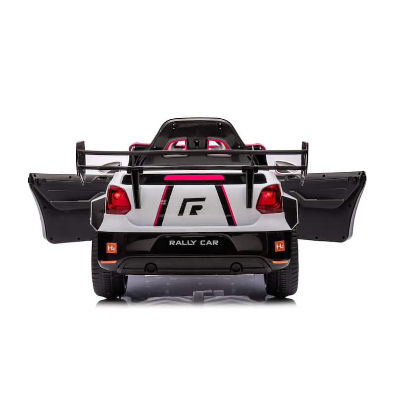 Dual Drive 12V Electric Ride-On Car with Openable Doors, Music, LED Lights, and Adjustable Speed for Kids Outdoor Fun