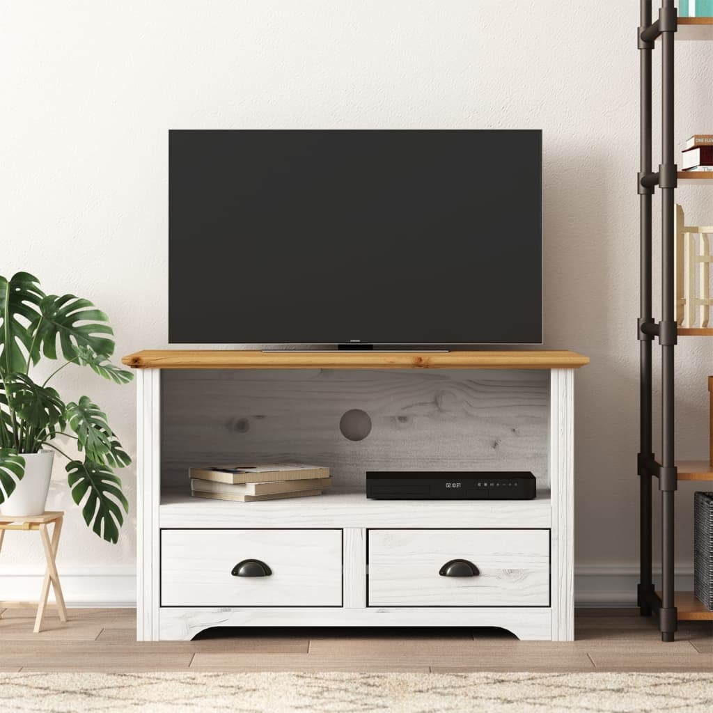 vidaXL TV Stand Storage Entertainment Center with 2 Drawers Solid Wood Pine Bed Bath Beyond 38762318