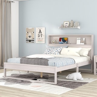 Platform Bed with Storage Headboard,Sockets and USB Ports,Queen Size ...