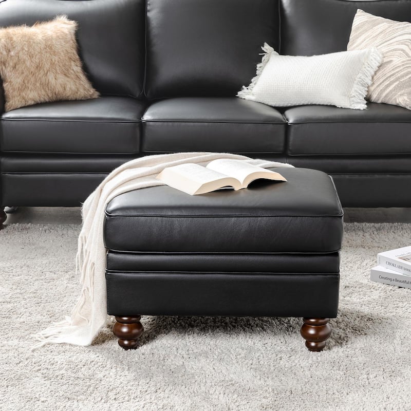 Irene Contemporary Genuine Leather Water Resistant Ottoman by HULALA HOME - Black