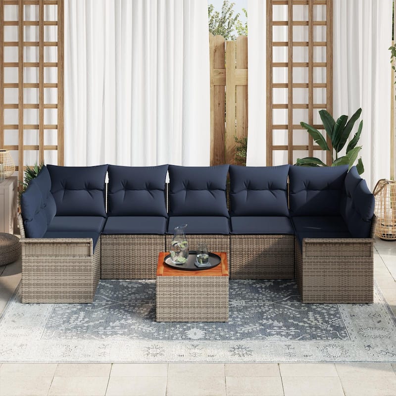 vidaXL 8 Piece Garden Sofa Set with Cushions - 113.8×52.2×27.2