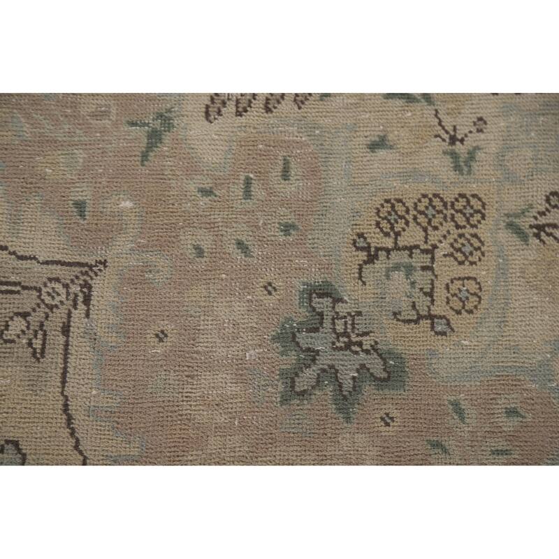 Hand Knotted Oriental 100% Wool Carpet Traditional Floral Beige & Ivories Tabriz Area Rug - 12' 11'' X 9' 6''