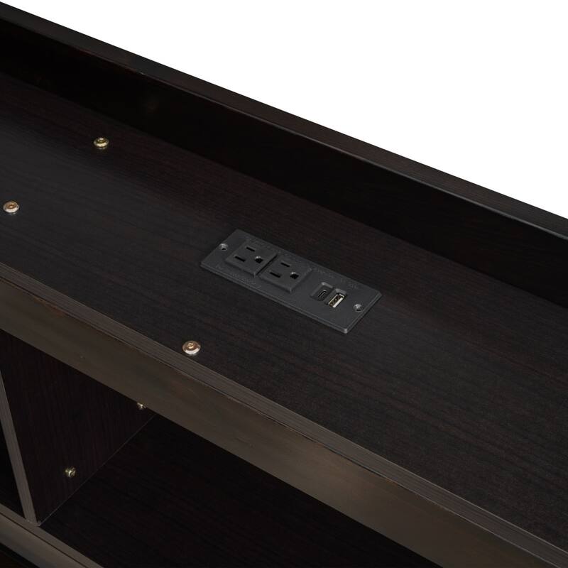 Full Size L-shaped Bookcases Bed with Power Outlets, USB Charging Ports and Two Drawers