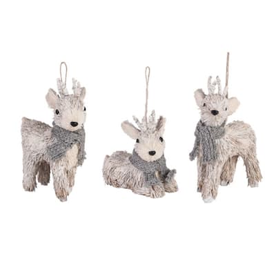 Transpac Sisal Glitzy Reindeer Ornament Set of 3 Christmas Home Decorations