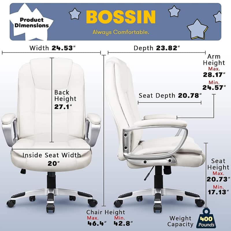 Bossin Big and Tall Office Chair High Back Executive Chair Ergonomic Adjustable Executive Leather Chair,400lbs