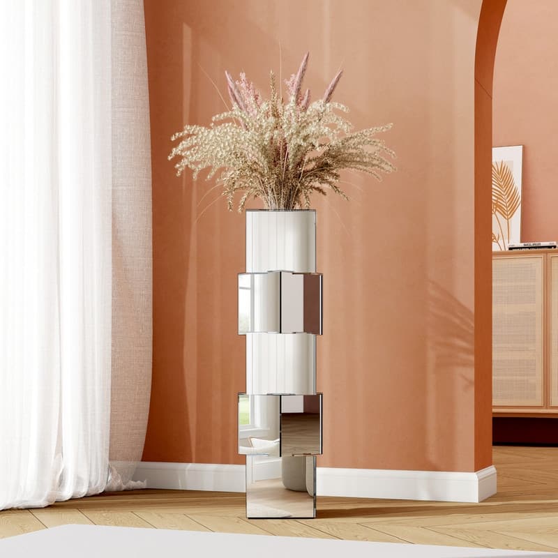 27.75" Square Glass Floor Vase - Silver