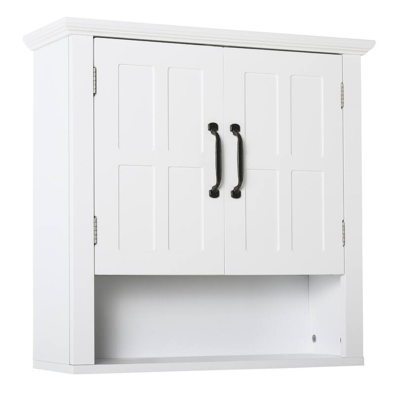 3-Tier Wood Bathroom Wall Cabinet with Adjustable Shelf and 2 Doors