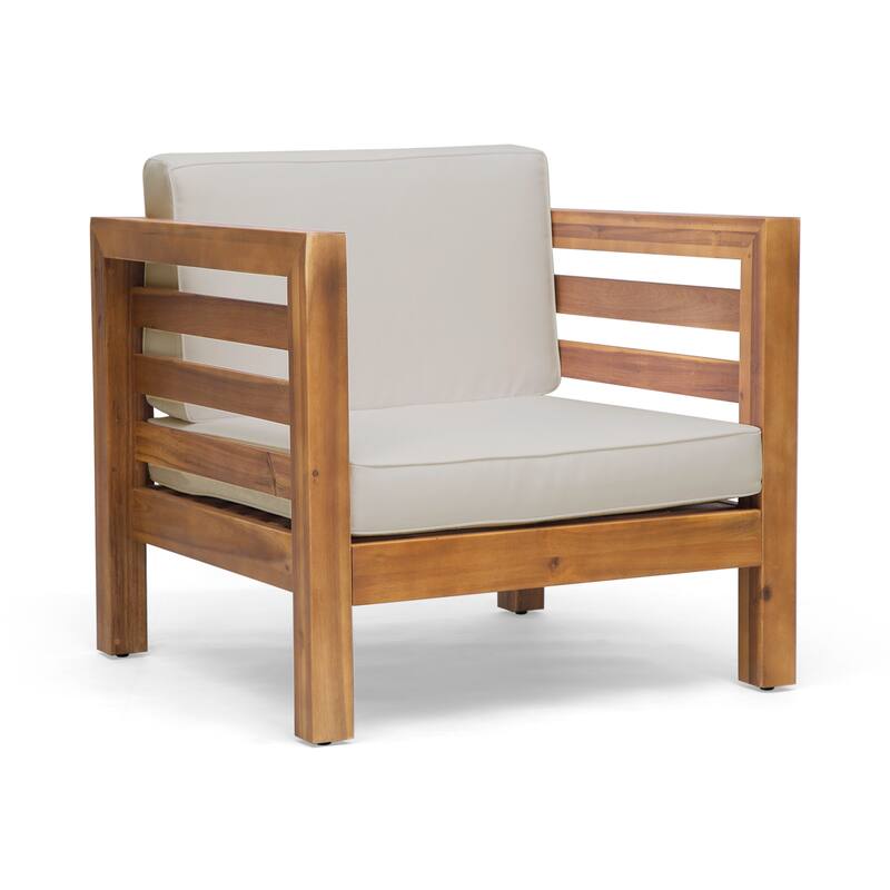 Oana Outdoor Acacia Wood Club Chair with Cushion by Christopher Knight Home