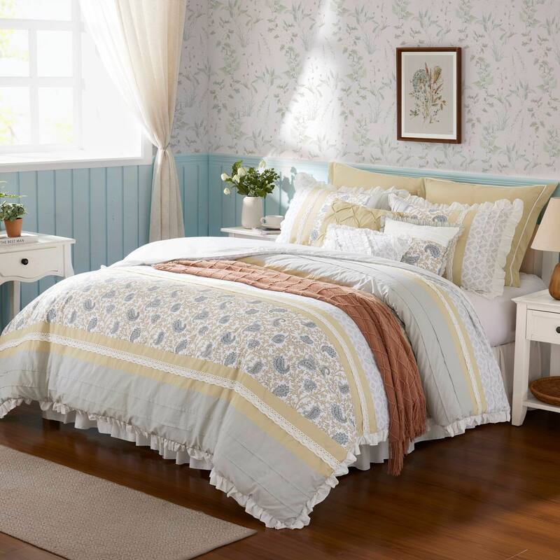 Madison Park Vanessa 9 Piece Cotton Percale Comforter Set - Yellow - Queen